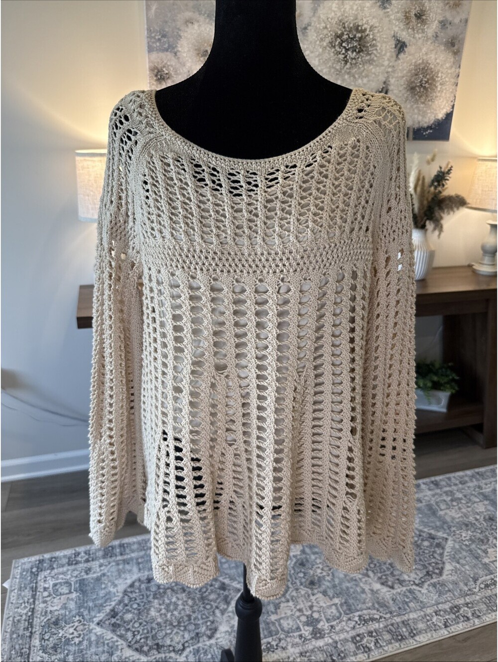 Chelsea And Theodore Crochet Sweater With Attached Tank Cream Size L